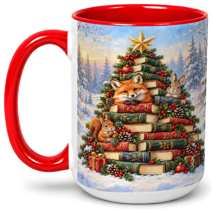 #pl[15oz|Red] Woodland Christmas Book Tree Accent Ceramic Mug