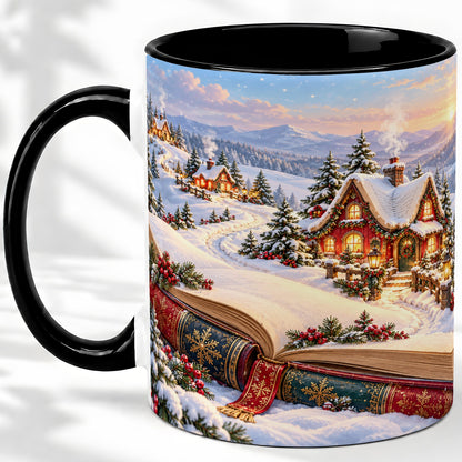 #pl[11oz|Black] Christmas Storybook Village Accent Ceramic Mug, Winter Landscape