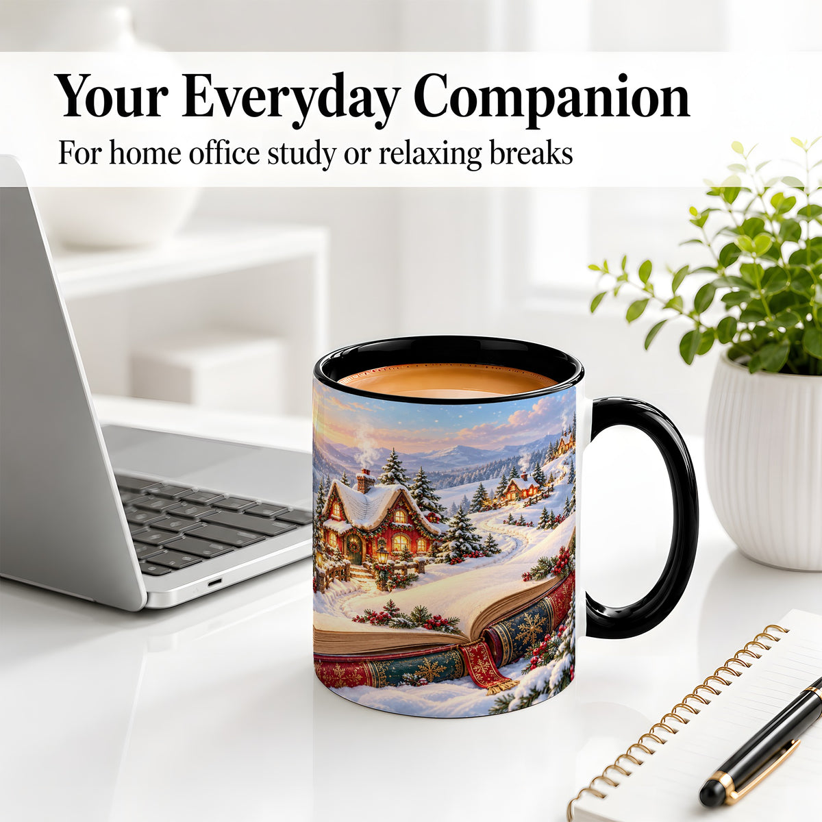#pl[11oz|Black] Christmas Storybook Village Accent Ceramic Mug, Winter Landscape