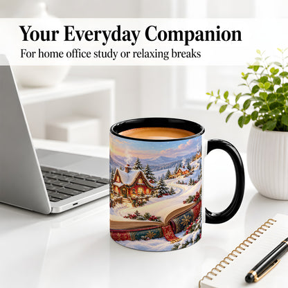 #pl[11oz|Black] Christmas Storybook Village Accent Ceramic Mug, Winter Landscape