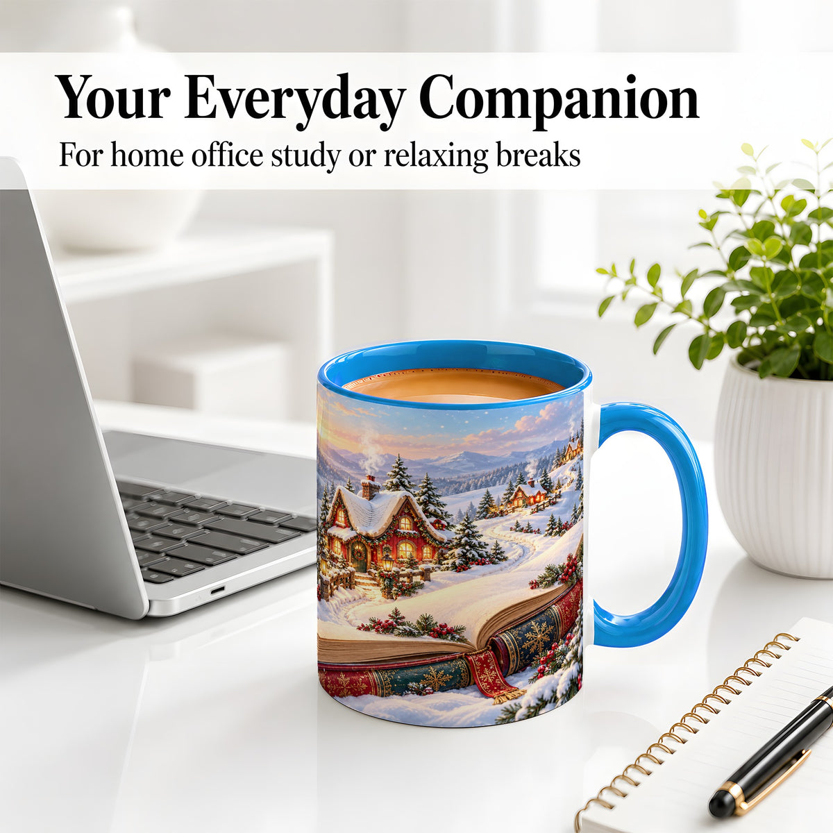 #pl[11oz|Blue] Christmas Storybook Village Accent Ceramic Mug, Winter Landscape