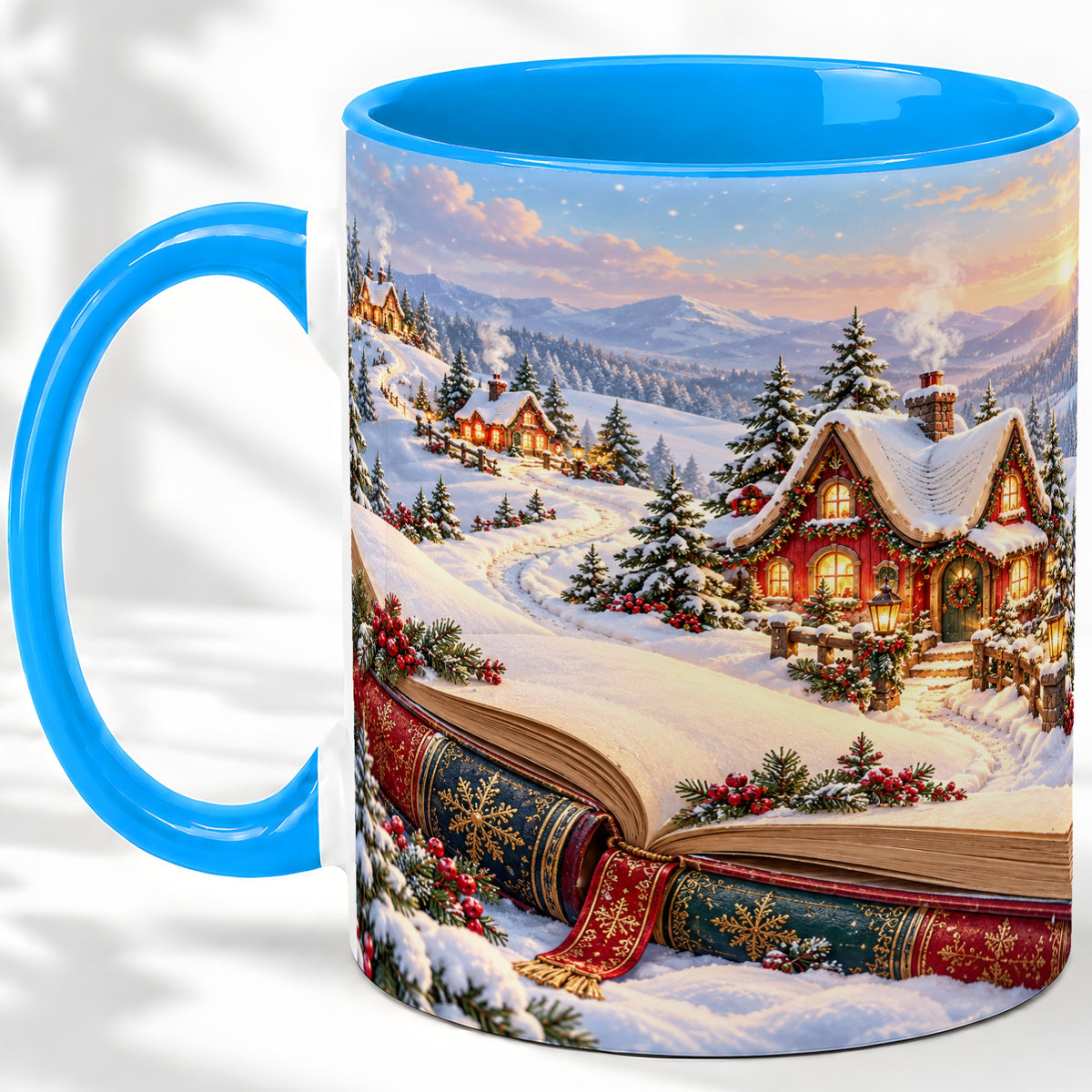 #pl[11oz|Blue] Christmas Storybook Village Accent Ceramic Mug, Winter Landscape