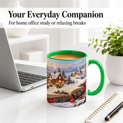 #pl[11oz|Green] Christmas Storybook Village Accent Ceramic Mug, Winter Landscape