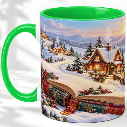 #pl[11oz|Green] Christmas Storybook Village Accent Ceramic Mug, Winter Landscape
