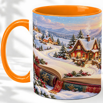#pl[11oz|Orange] Christmas Storybook Village Accent Ceramic Mug, Winter Landscape