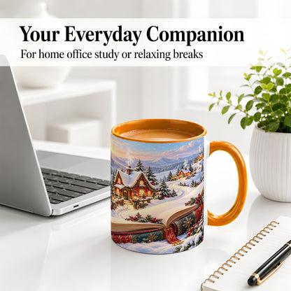 #pl[11oz|Orange] Christmas Storybook Village Accent Ceramic Mug, Winter Landscape