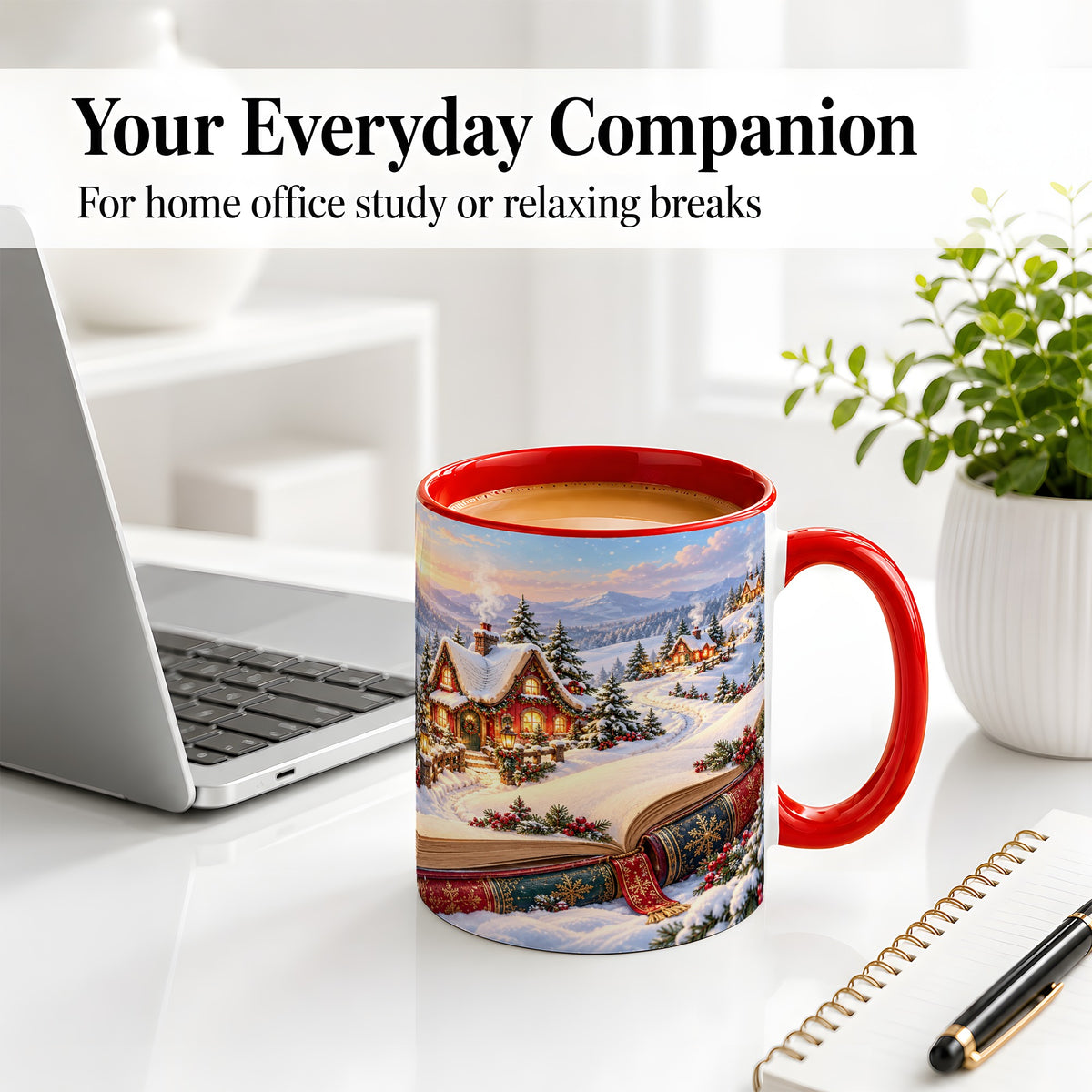 #pl[11oz|Red] Christmas Storybook Village Accent Ceramic Mug, Winter Landscape
