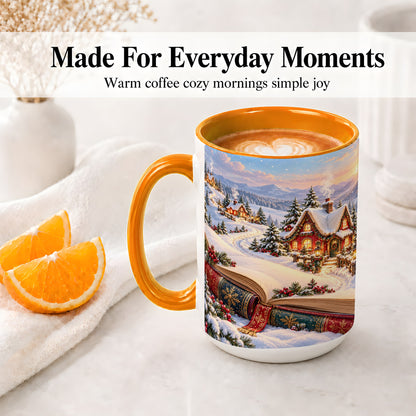 #pl[15oz|Orange] Christmas Storybook Village Accent Ceramic Mug, Winter Landscape