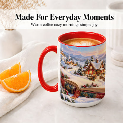#pl[15oz|Red] Christmas Storybook Village Accent Ceramic Mug, Winter Landscape