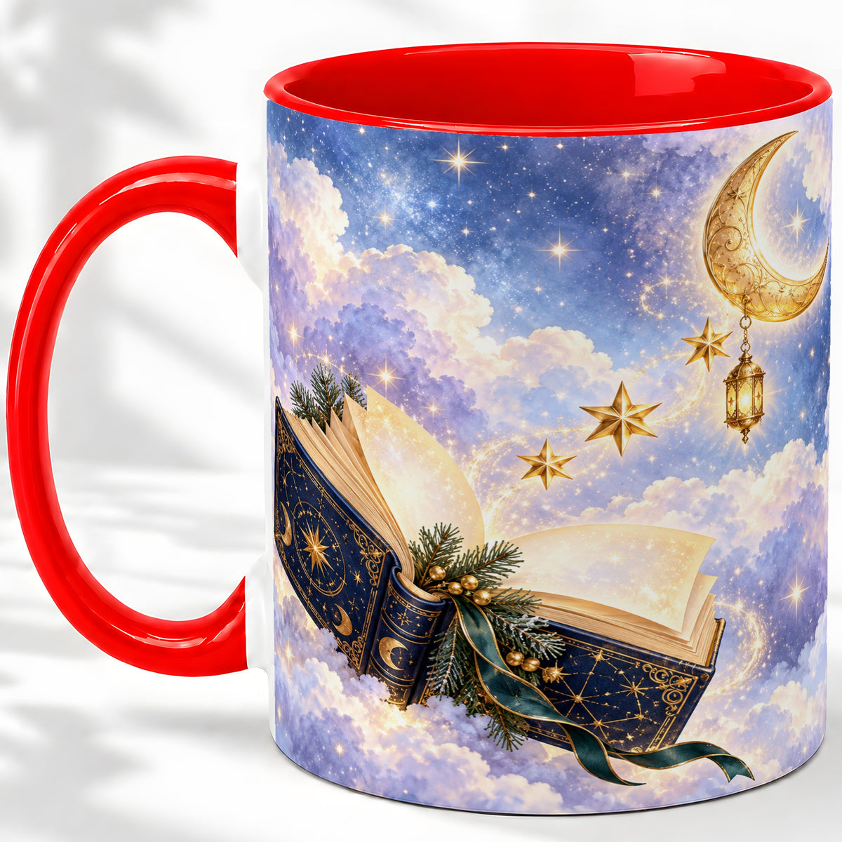 Celestial Winter Book Accent Ceramic Mug, Moon and Stars Art