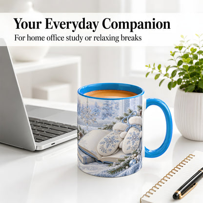 #pl[11oz|Blue] Winter Snowflake Mittens Accent Ceramic Mug, Blue Book Art