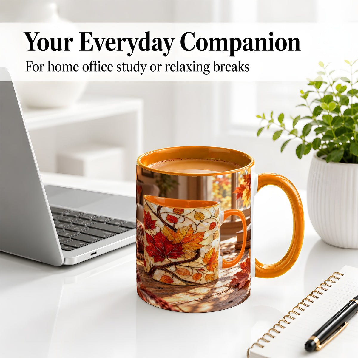 #pl[11oz|Orange] Autumn Maple Leaf Accent Ceramic Mug, Stained Glass Effect