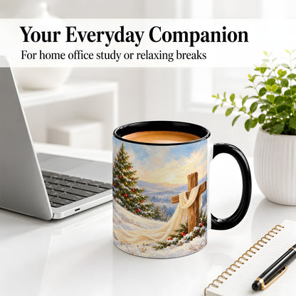#pl[11oz|Black] Christmas Cross Accent Ceramic Mug, Winter Landscape