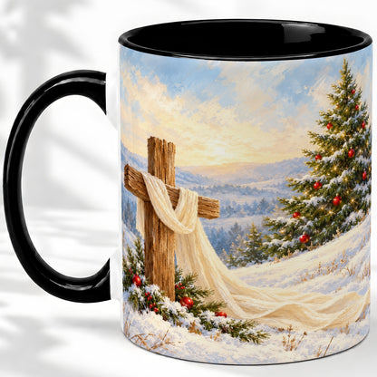 #pl[11oz|Black] Christmas Cross Accent Ceramic Mug, Winter Landscape