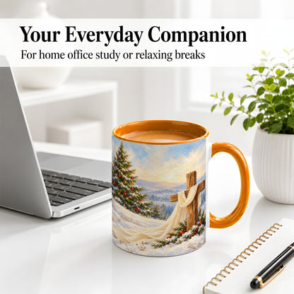 #pl[11oz|Orange] Christmas Cross Accent Ceramic Mug, Winter Landscape