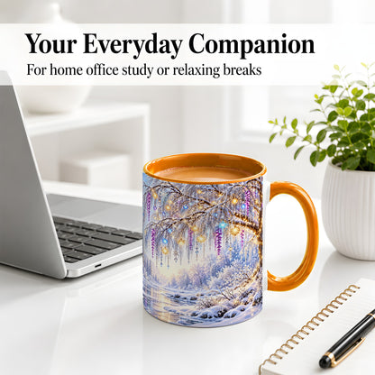 #pl[11oz|Orange] Enchanted Winter Tree Accent Ceramic Mug, Hanging Lights