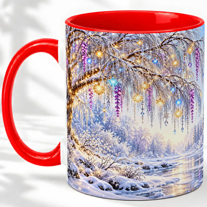 Enchanted Winter Tree Accent Ceramic Mug, Hanging Lights