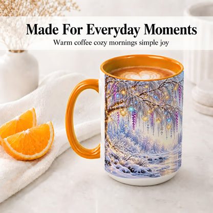 #pl[15oz|Orange] Enchanted Winter Tree Accent Ceramic Mug, Hanging Lights