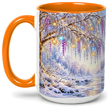 #pl[15oz|Orange] Enchanted Winter Tree Accent Ceramic Mug, Hanging Lights