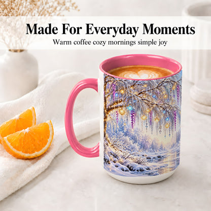 #pl[15oz|Pink] Enchanted Winter Tree Accent Ceramic Mug, Hanging Lights