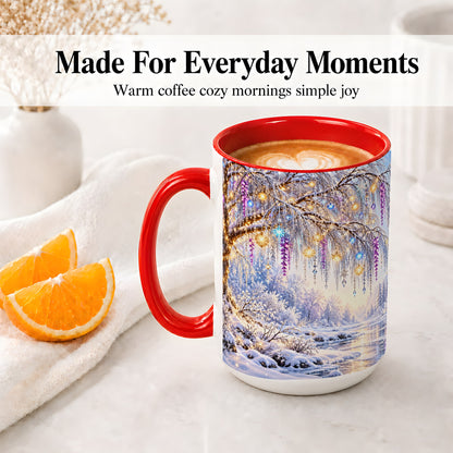 #pl[15oz|Red] Enchanted Winter Tree Accent Ceramic Mug, Hanging Lights