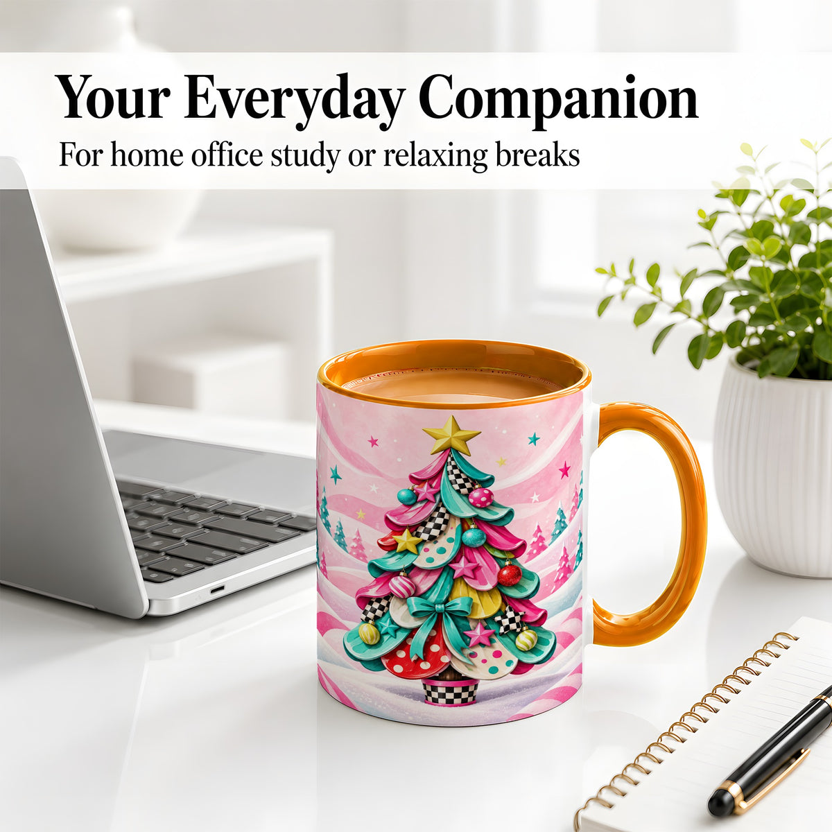 #pl[11oz|Orange] Colorful Christmas Tree Accent Ceramic Mug, Whimsical Style