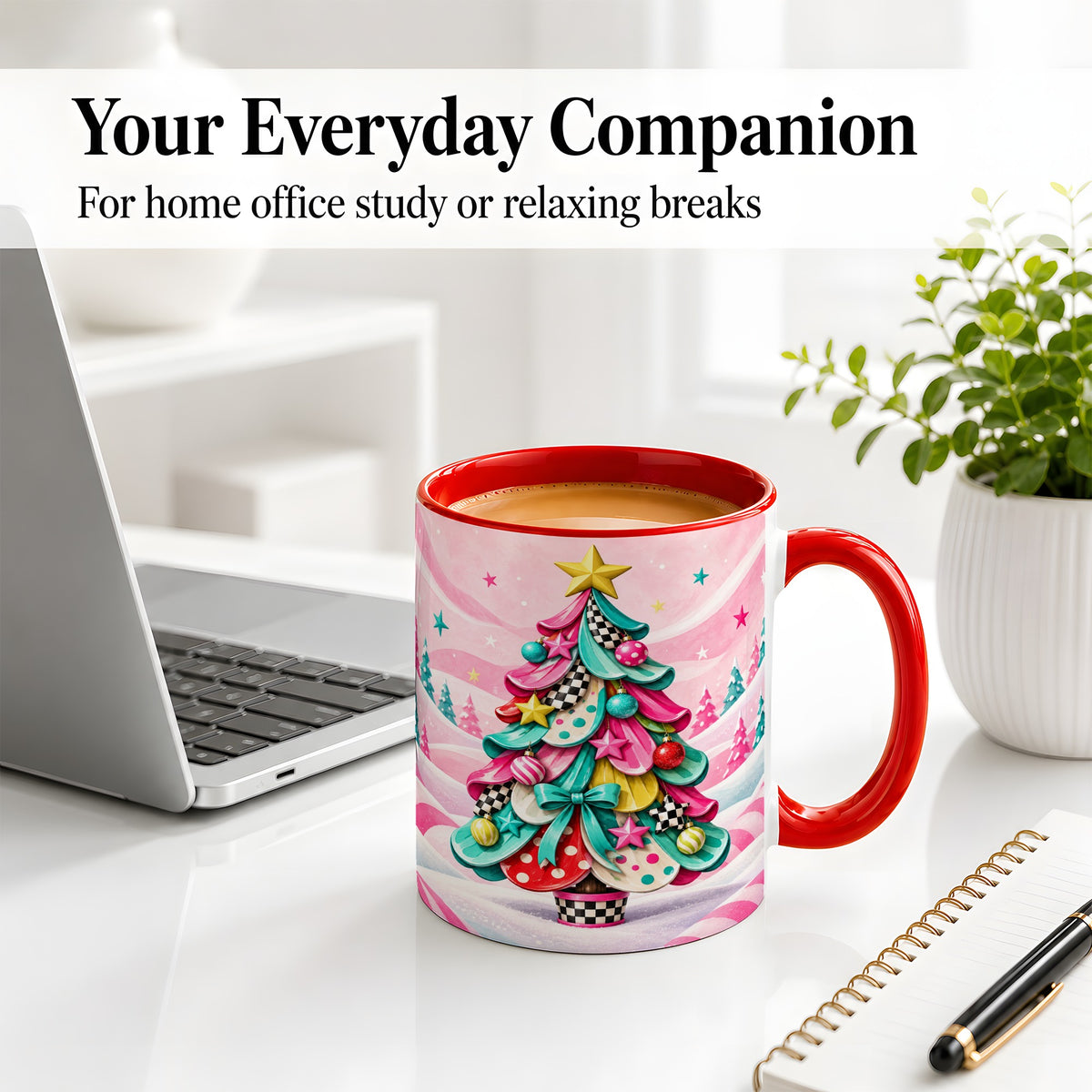 #pl[11oz|Red] Colorful Christmas Tree Accent Ceramic Mug, Whimsical Style