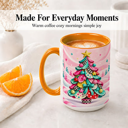 #pl[15oz|Orange] Colorful Christmas Tree Accent Ceramic Mug, Whimsical Style