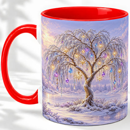 Winter Willow Tree Accent Ceramic Mug, Glowing Ornament Art