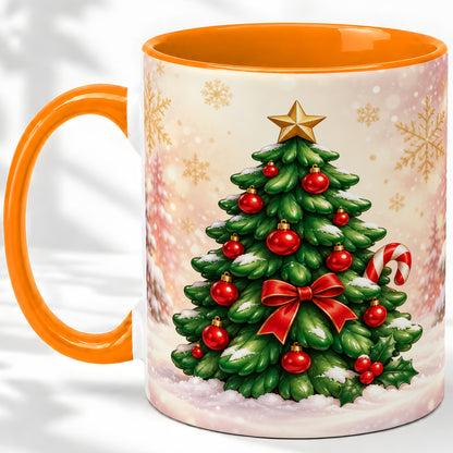 #pl[11oz|Orange] Classic Christmas Tree Accent Ceramic Mug, Red Ornament Art