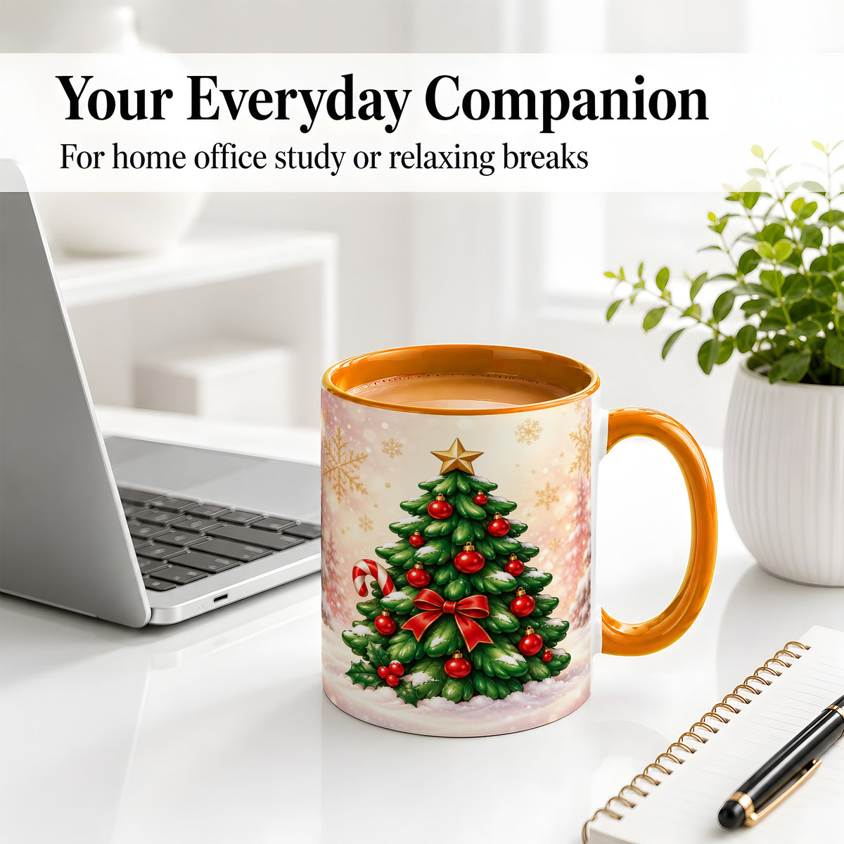 #pl[11oz|Orange] Classic Christmas Tree Accent Ceramic Mug, Red Ornament Art