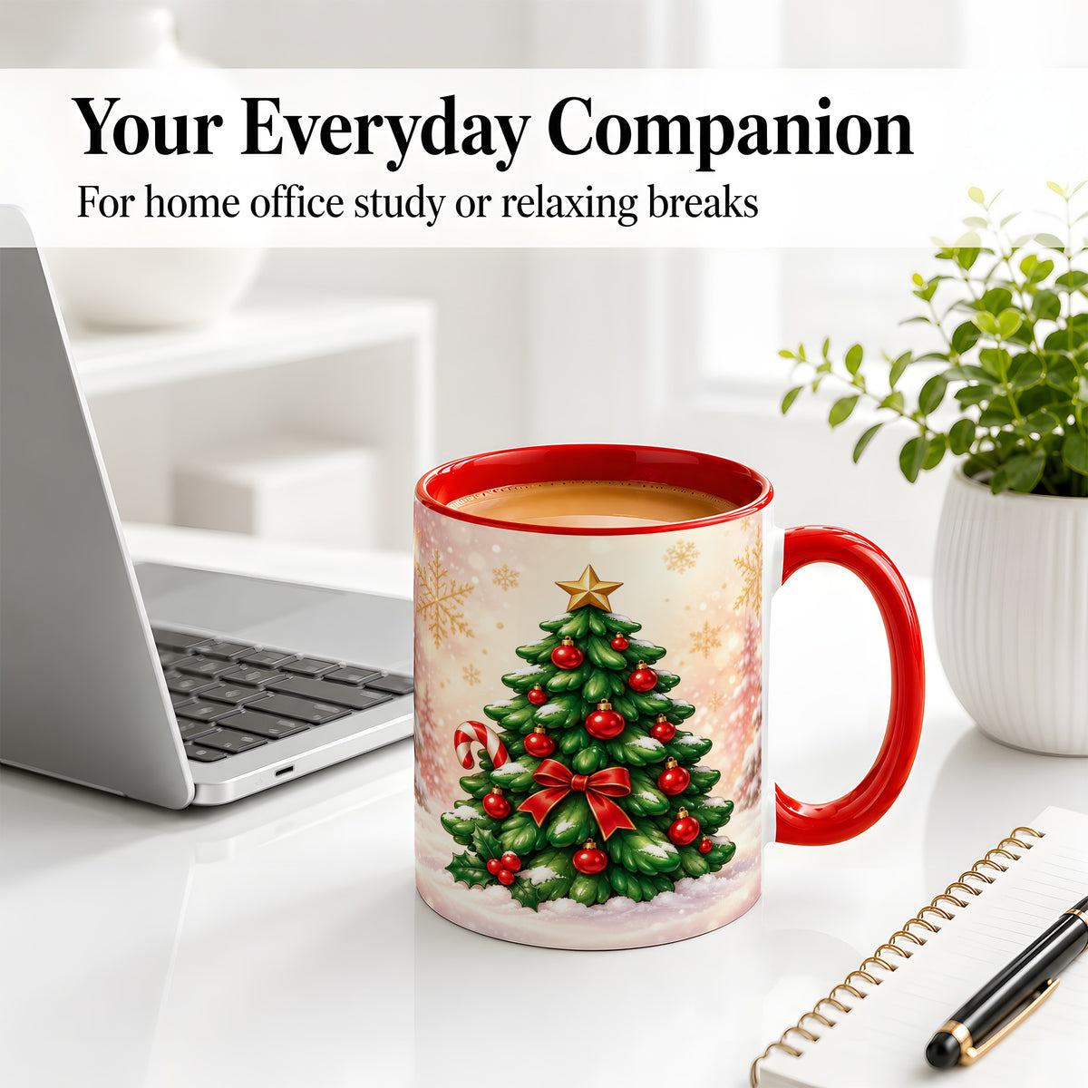 #pl[11oz|Red] Classic Christmas Tree Accent Ceramic Mug, Red Ornament Art