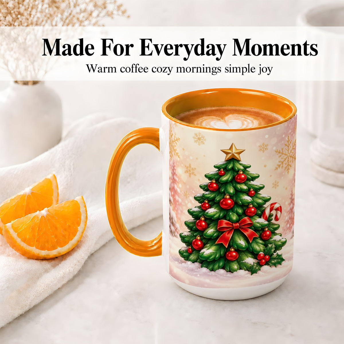 #pl[15oz|Orange] Classic Christmas Tree Accent Ceramic Mug, Red Ornament Art