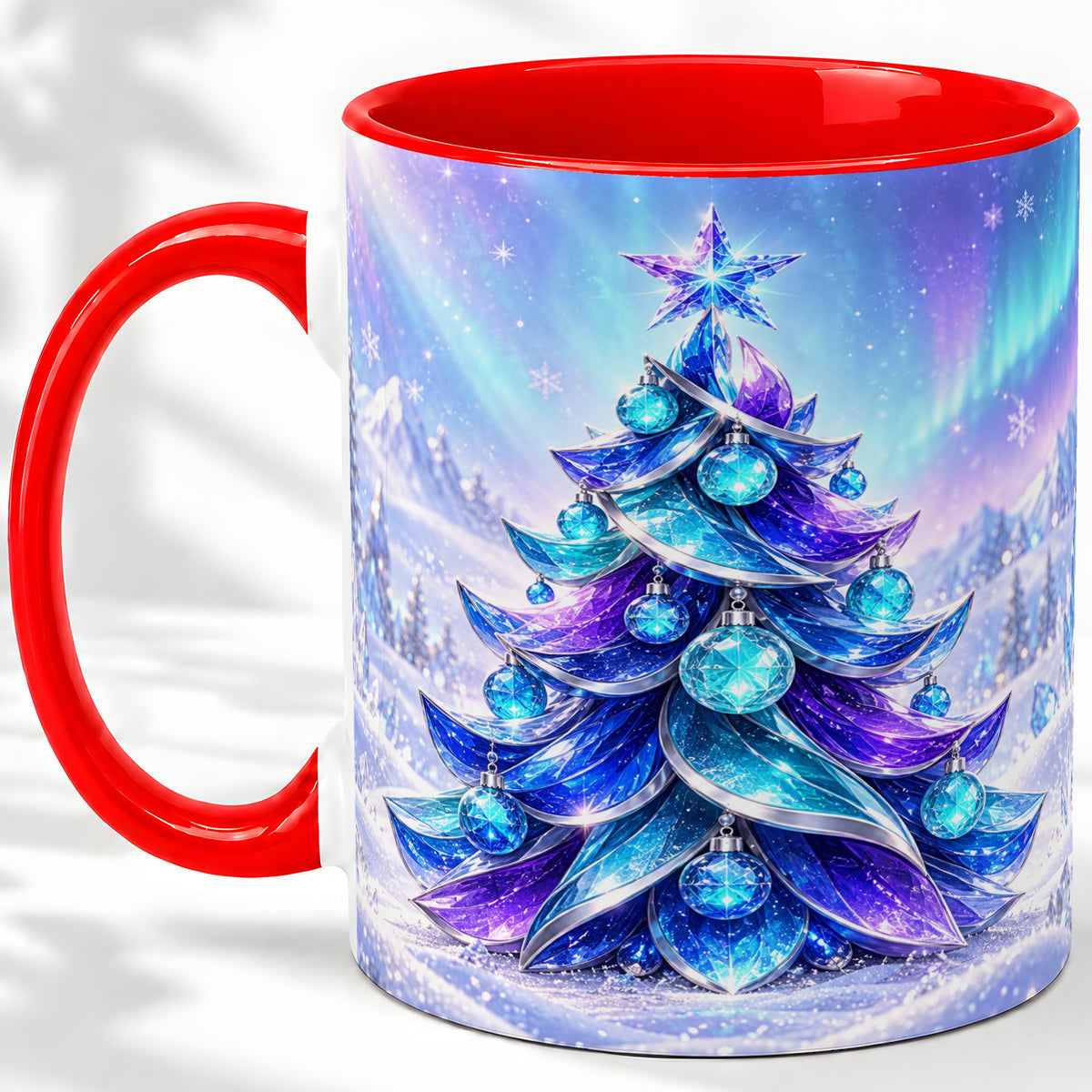 Crystal Christmas Tree Accent Ceramic Mug, Aurora Winter Art