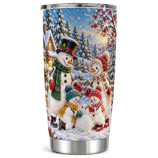 Snowman Family Tumbler 20oz, Christmas Stainless Steel Travel Cup
