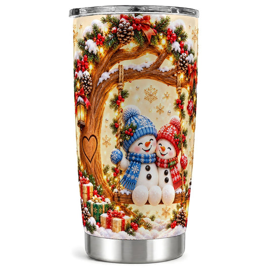 Snowman Couple Tumbler 20oz, Winter Tumbler, Stainless Steel Travel Cup