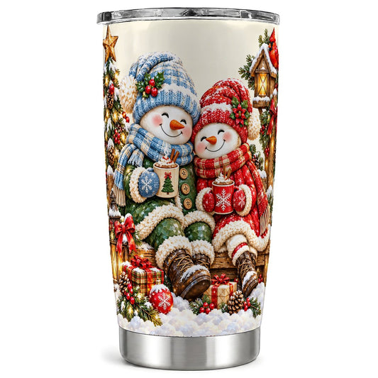Snowman Couple Tumbler 20oz, Winter Tumbler, Stainless Steel Travel Cup