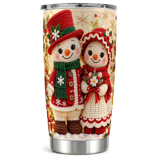 Crochet Snowman Tumbler 20oz, Winter Tumbler, Stainless Steel Travel Cup