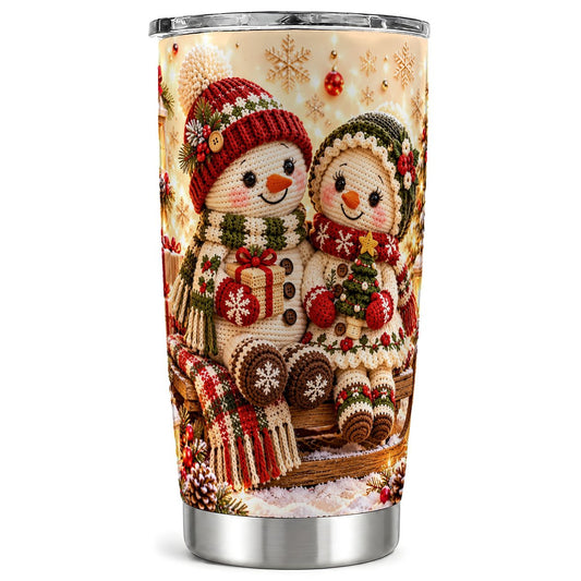 Crochet Snowman Tumbler 20oz, Holiday Tumbler, Stainless Steel Travel Cup