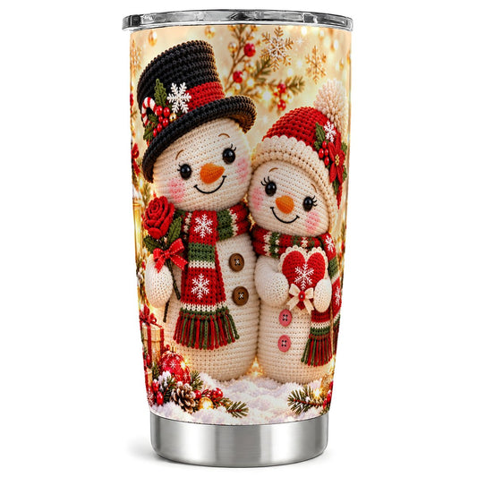Crochet Snowman Tumbler 20oz, Festive Tumbler, Stainless Steel Travel Cup