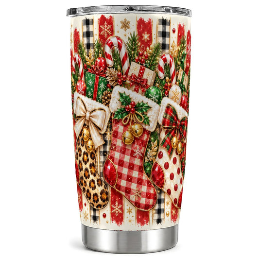 Christmas Stockings Tumbler 20oz, Festive Stainless Steel Travel Cup