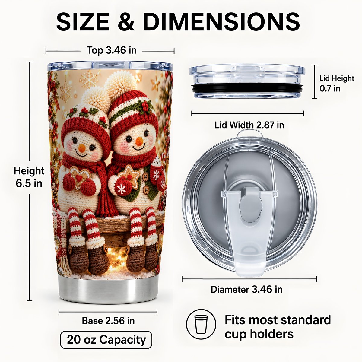 #pl[Steel] Crochet Snowman Couple Tumbler 20oz, Winter Stainless Steel Travel Cup