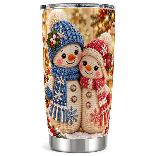 Blue Red Snowman Tumbler 20oz, Cozy Stainless Steel Travel Cup