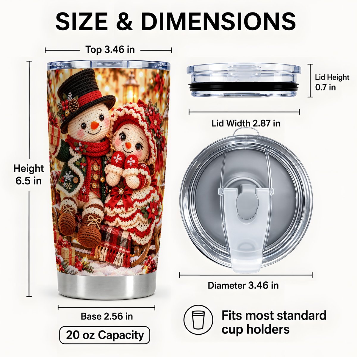 #pl[Steel] Snowman Sleigh Couple Tumbler 20oz, Stainless Steel Travel Cup