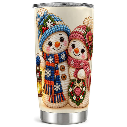 Snowman Winter Couple Tumbler 20oz, Stainless Steel Travel Cup