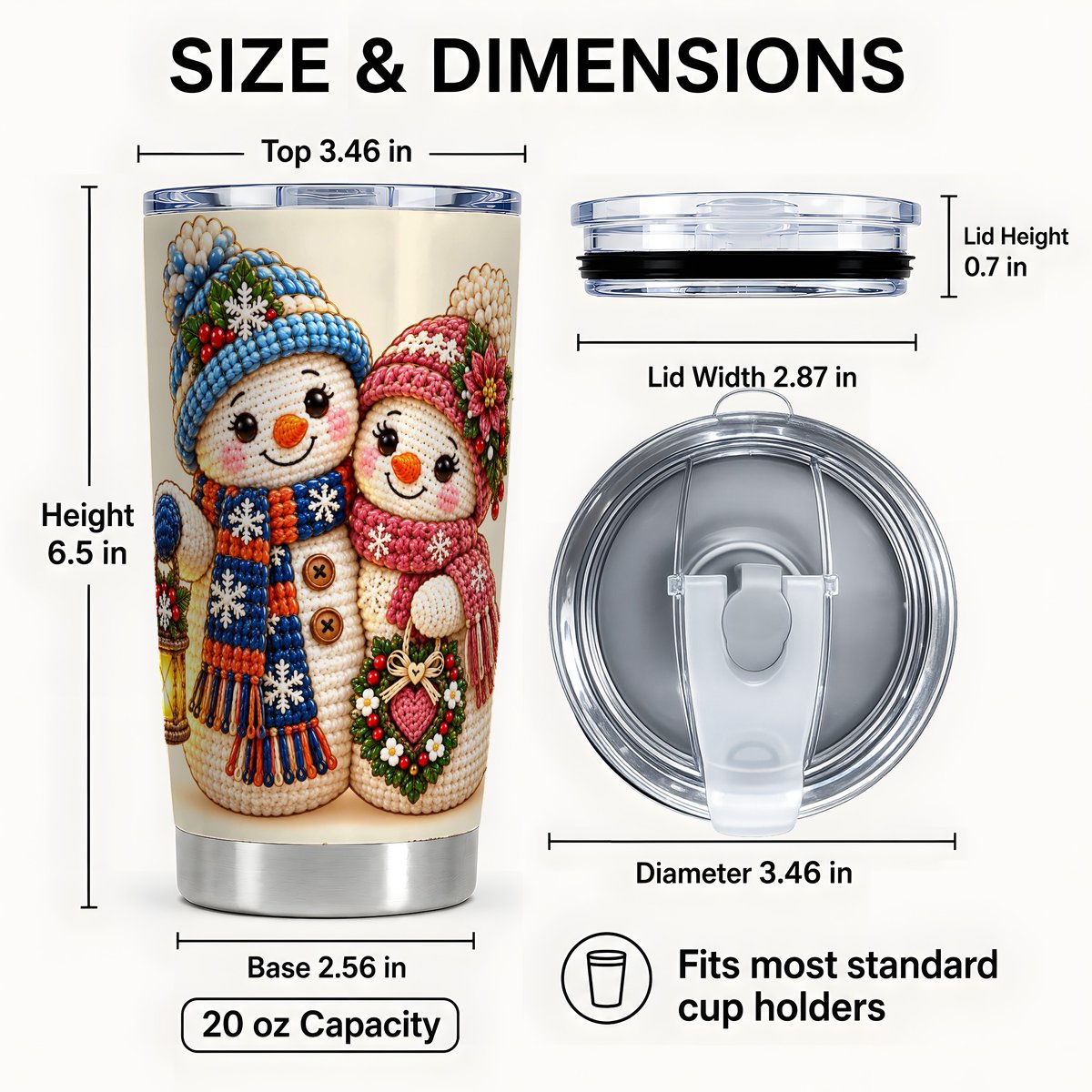#pl[Steel] Snowman Winter Couple Tumbler 20oz, Stainless Steel Travel Cup