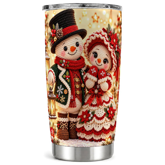 Crochet Snowman Tumbler 20oz, Holiday Tumbler, Stainless Steel Travel Cup