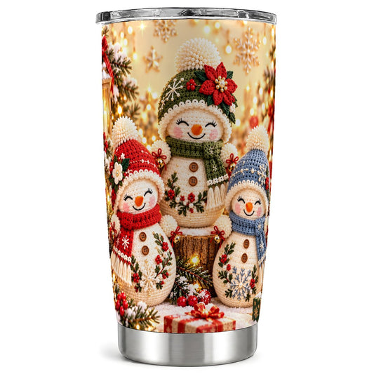 Snowman Trio Tumbler 20oz, Holiday Tumbler, Stainless Steel Travel Cup