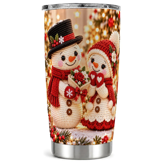Snowman Couple Tumbler 20oz, Winter Tumbler, Stainless Steel Travel Cup