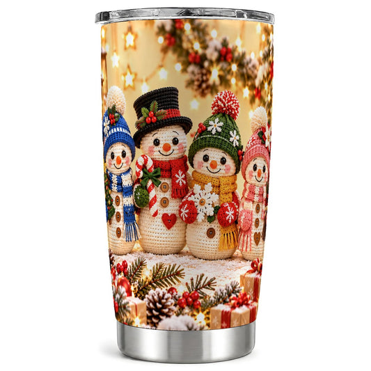 Snowman Family Tumbler 20oz, Holiday Tumbler, Stainless Steel Travel Cup